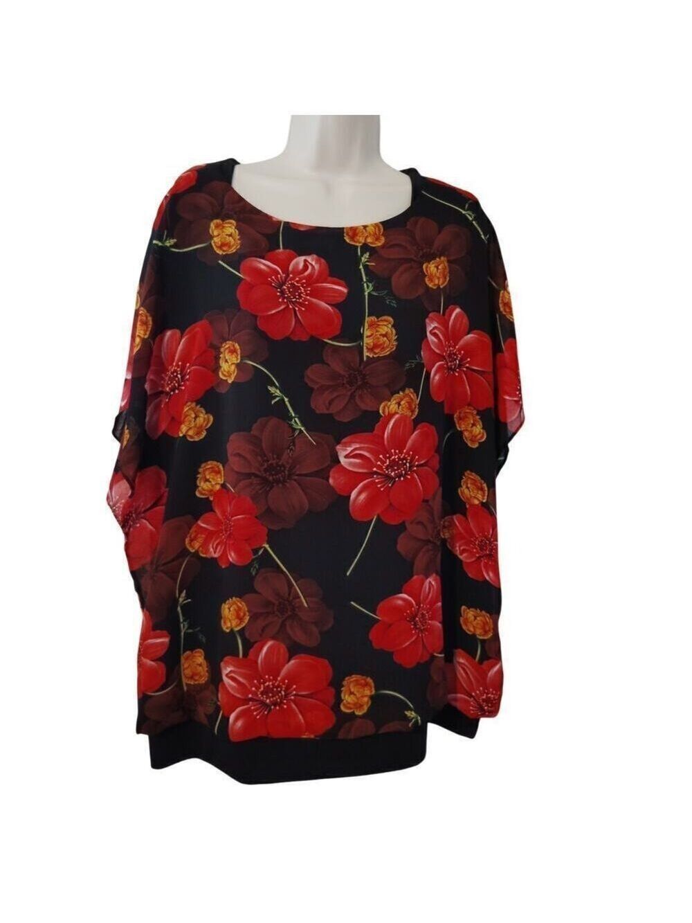 Viishow Women's Red Peony Short Sleeve Chiffon Blouse 3XL/22 New with Tags